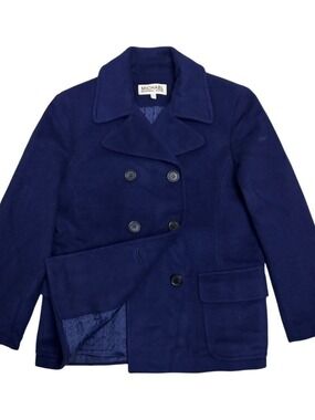 Michael Kors Wool Pea Coat Blue Business Casual Trench Jacket Womens 8